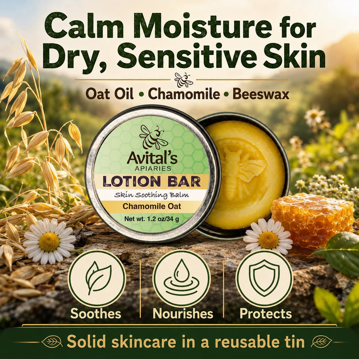 Avital's Apiaries Chamomile Oat Lotion Bar close-up of texture
