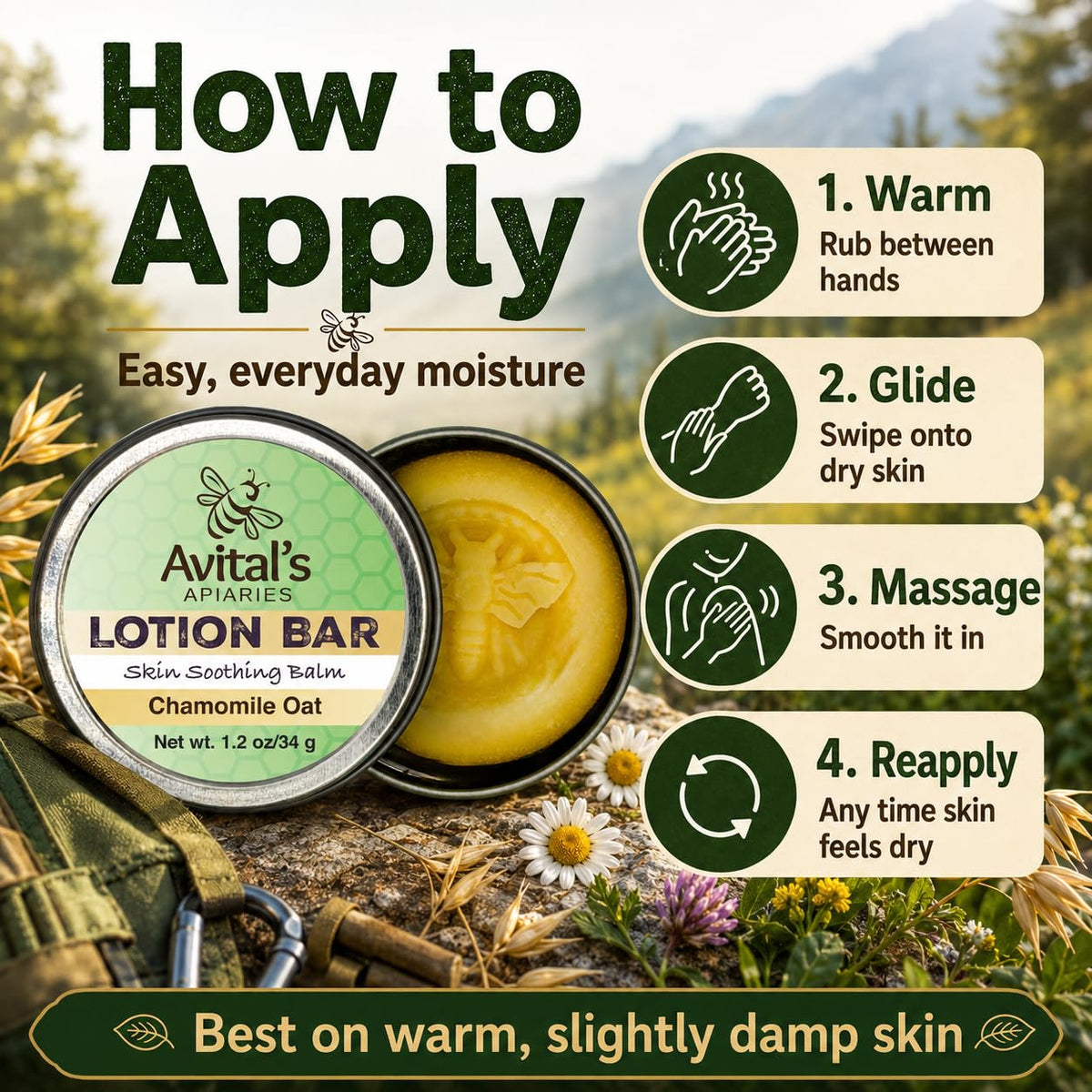Avital's Apiaries Chamomile Oat Lotion Bar in hand