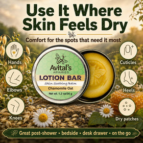 Avital's Apiaries Chamomile Oat Lotion Bar open showing solid form
