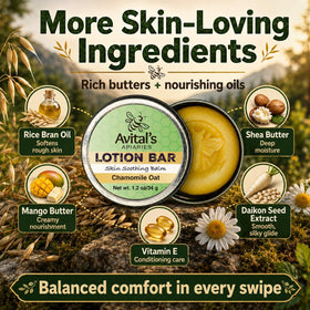 Avital's Apiaries Chamomile Oat Lotion Bar with chamomile flowers