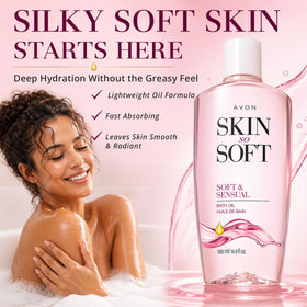 AVON Skin So Soft Bath Oil bottle with argan oil ingredient