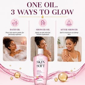 AVON Skin So Soft Bath Oil in a bathtub setting