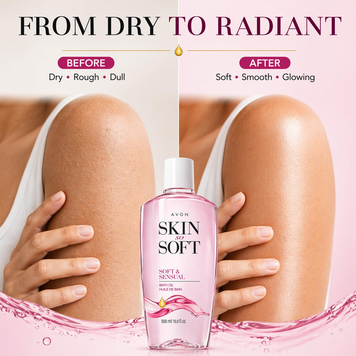 AVON Skin So Soft Bath Oil with soft towel and flowers