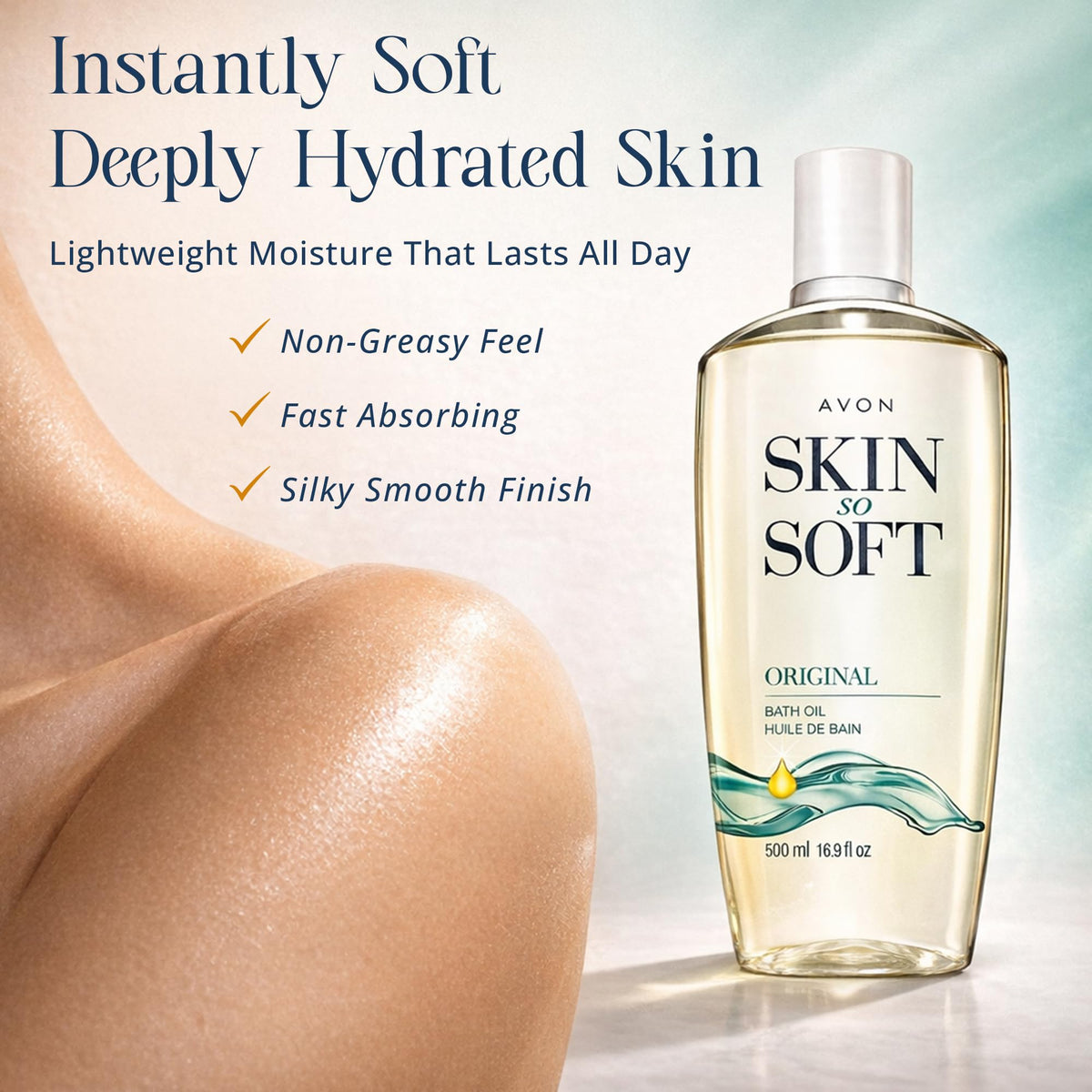 AVON Skin So Soft Original Bath Oil 16.9 oz back view