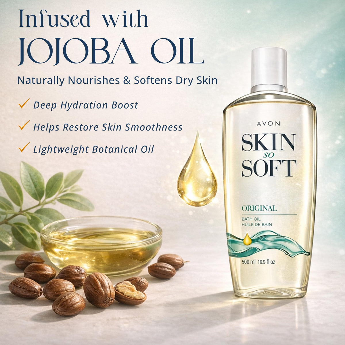 AVON Skin So Soft Original Bath Oil 16.9 oz side view