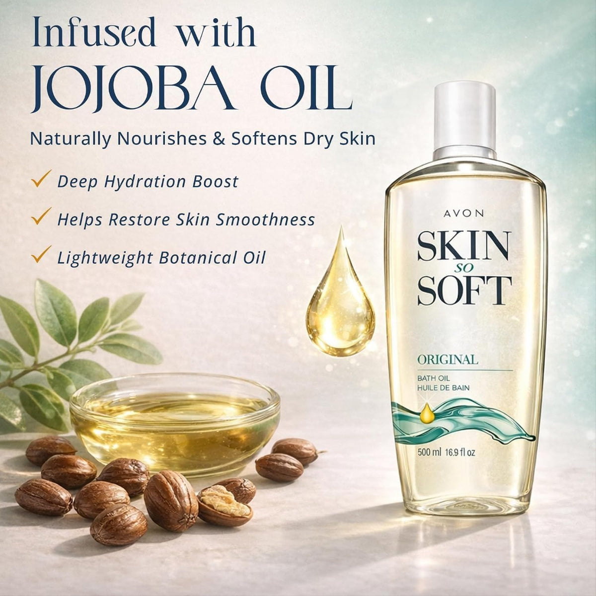 AVON Skin So Soft Original Bath Oil 16.9 oz side view