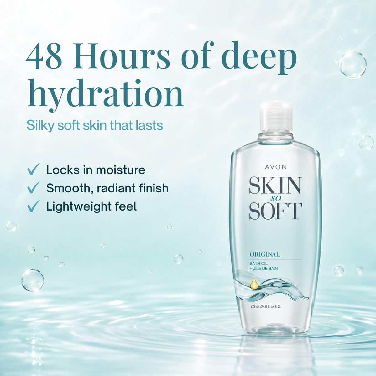 AVON Skin So Soft Original Bath Oil 24.6 oz back view
