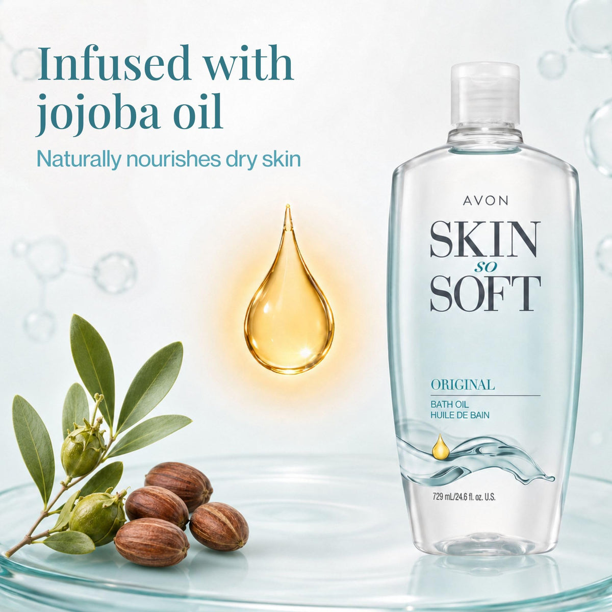 AVON Skin So Soft Original Bath Oil with cap open