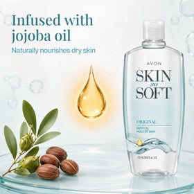 AVON Skin So Soft Original Bath Oil with cap open