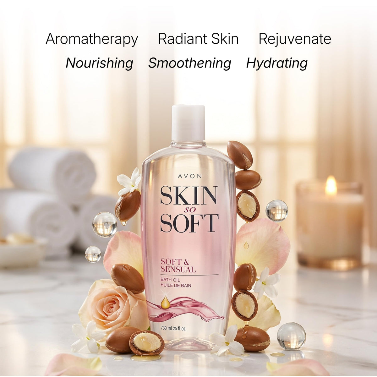 AVON Skin So Soft Soft & Sensual Bath Oil 25 oz close-up of bottle