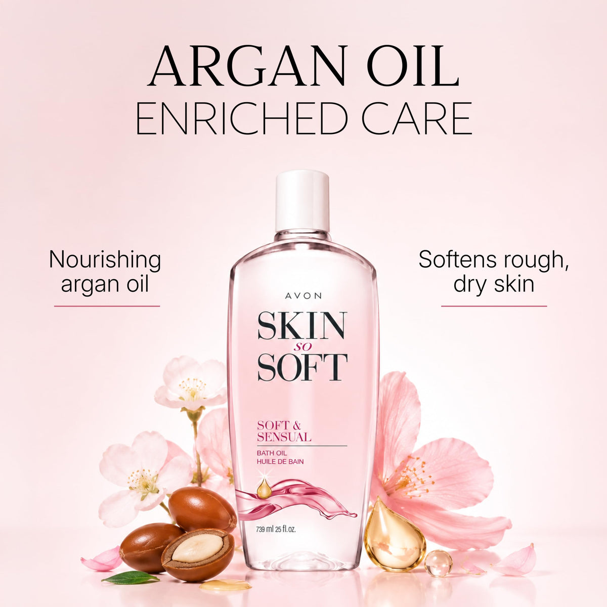 AVON Skin So Soft Soft & Sensual Bath Oil 25 oz side view