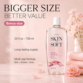 AVON Skin So Soft Soft & Sensual Bath Oil 25 oz with towel and candle