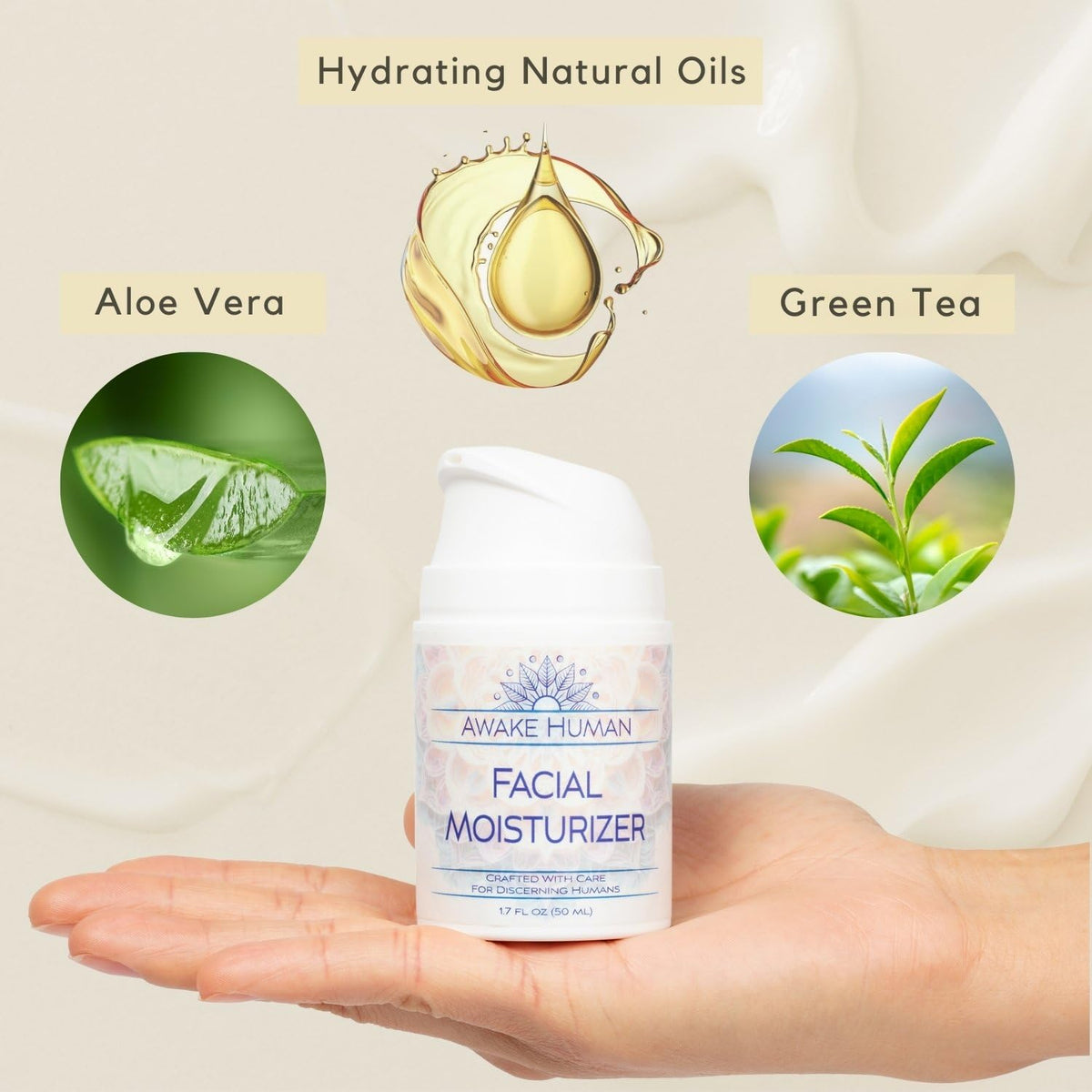 Awake Human Natural Face Moisturizer with organic ingredients display