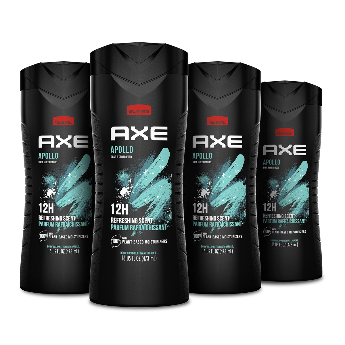 AXE Apollo Body Wash 4 Count packaging front view with sage and cedarwood scent
