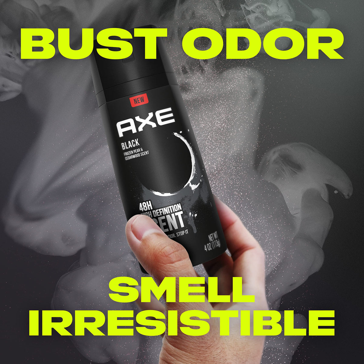 AXE Black Body Spray packaging with frozen pear and cedarwood