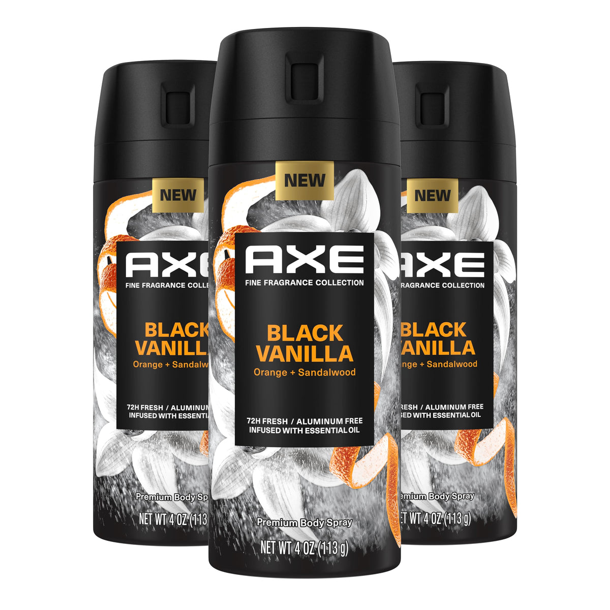 AXE Black Vanilla Body Spray 3 Count packaging front view
