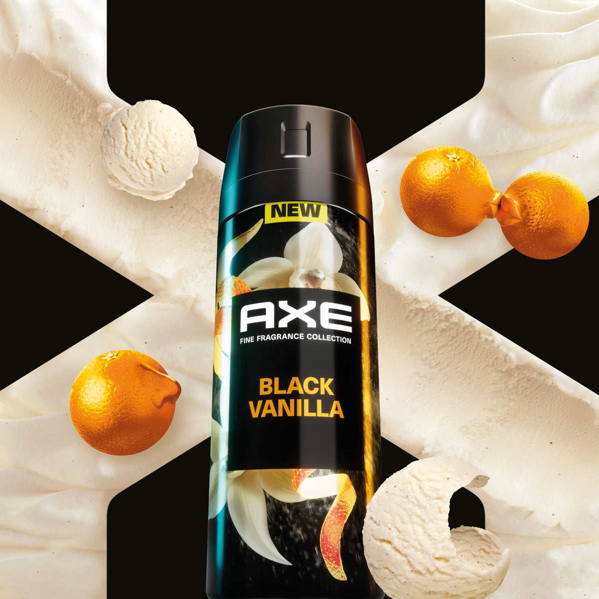 AXE Black Vanilla Body Spray close-up showing nozzle