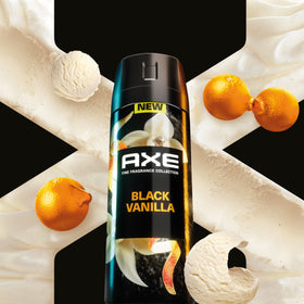 AXE Black Vanilla Body Spray close-up showing nozzle