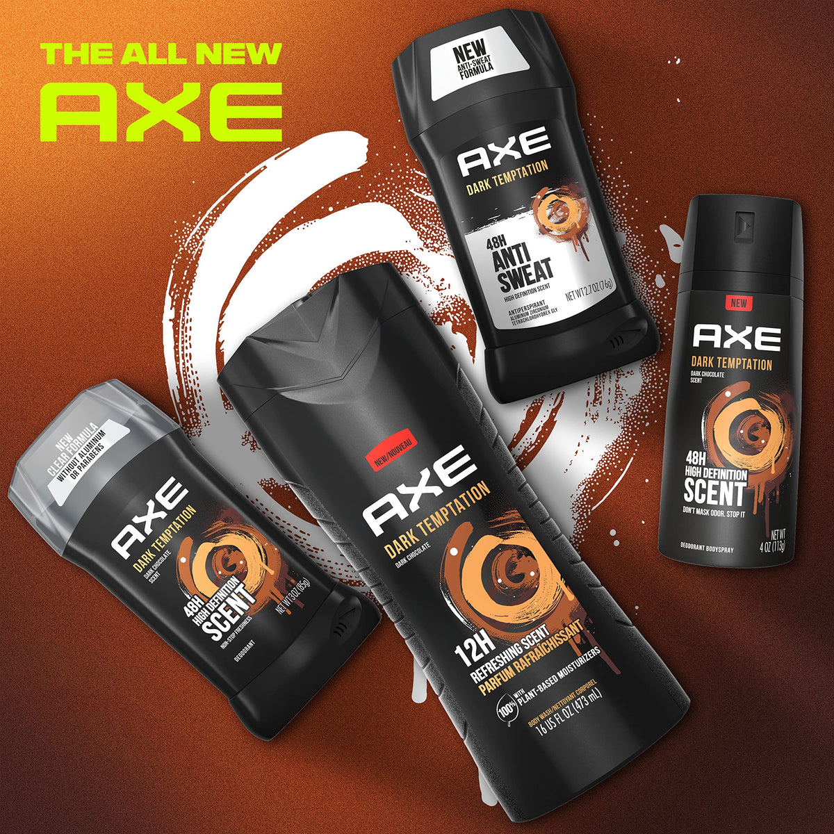 AXE Dark Temptation Antiperspirant Stick with chocolate background
