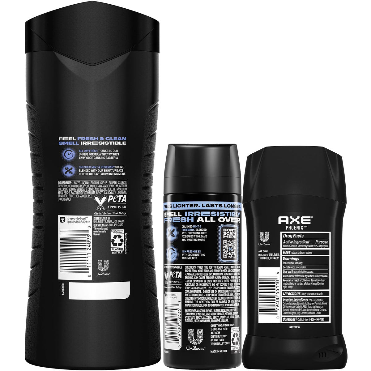 AXE Phoenix Body Wash bottle with spearmint and wild berry fragrance