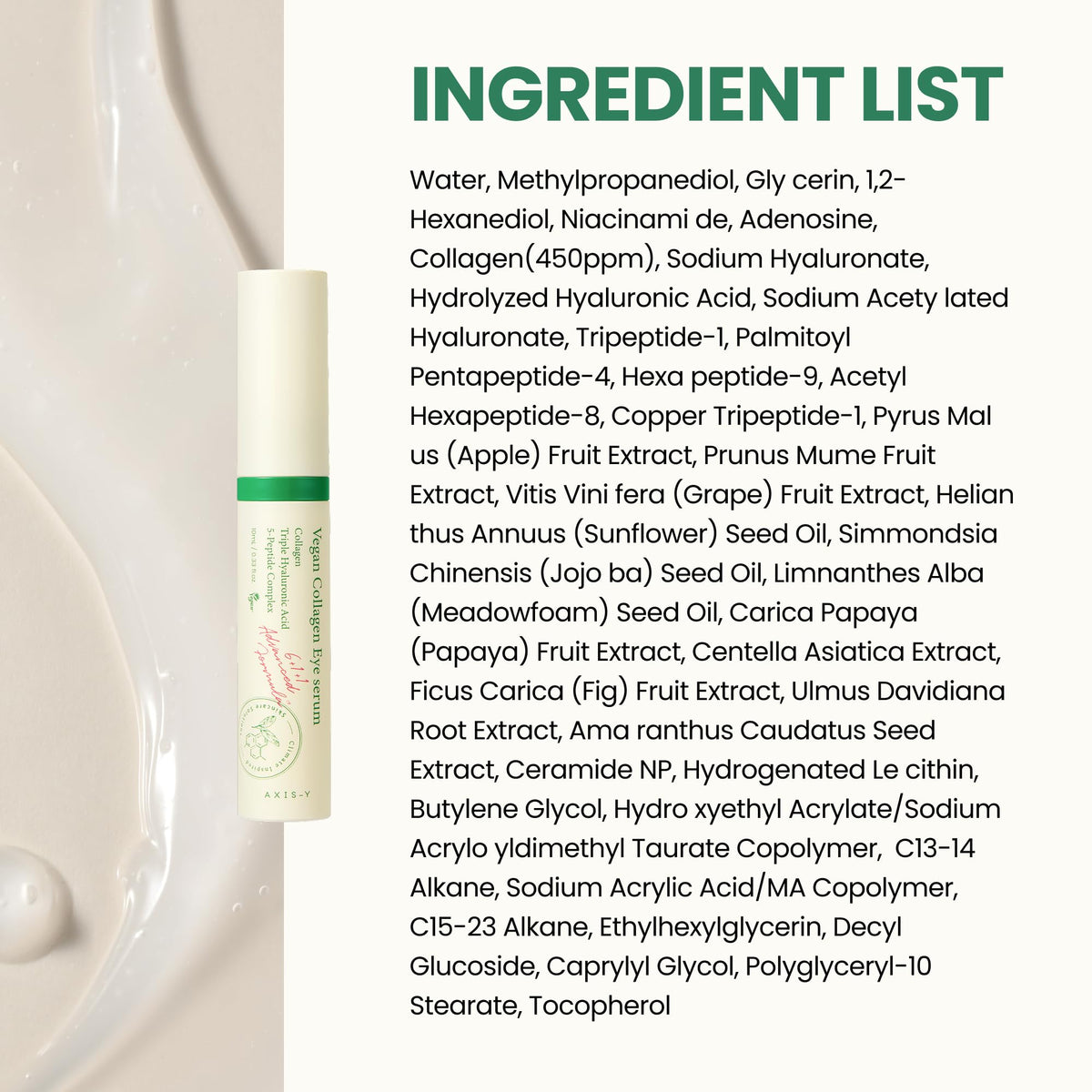 AXIS-Y Vegan Collagen Eye Serum bottle on a vanity