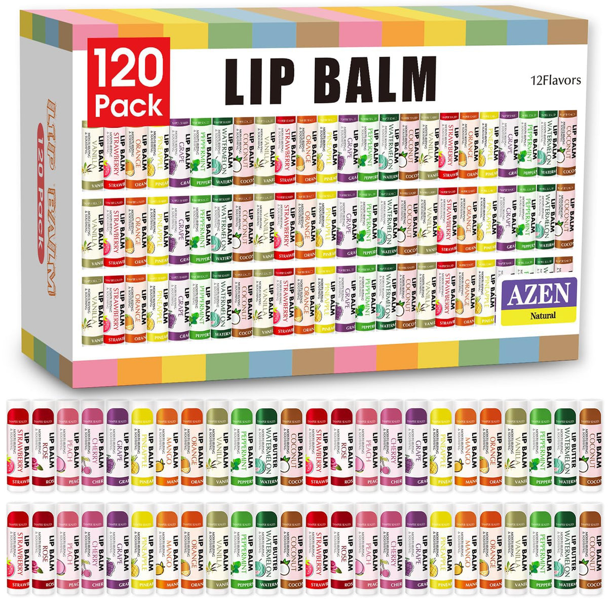 AZEN 120 pack lip balm assorted flavours front view