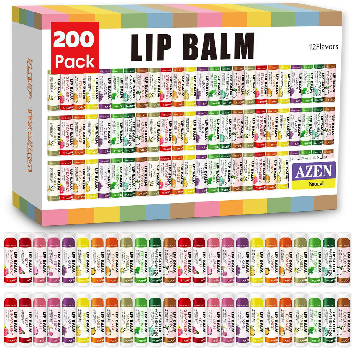 AZEN 200 Pack Lip Balm assorted flavours front view
