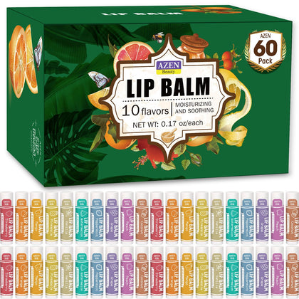 AZEN 60 Pack Natural Lip Balm assorted flavours front view