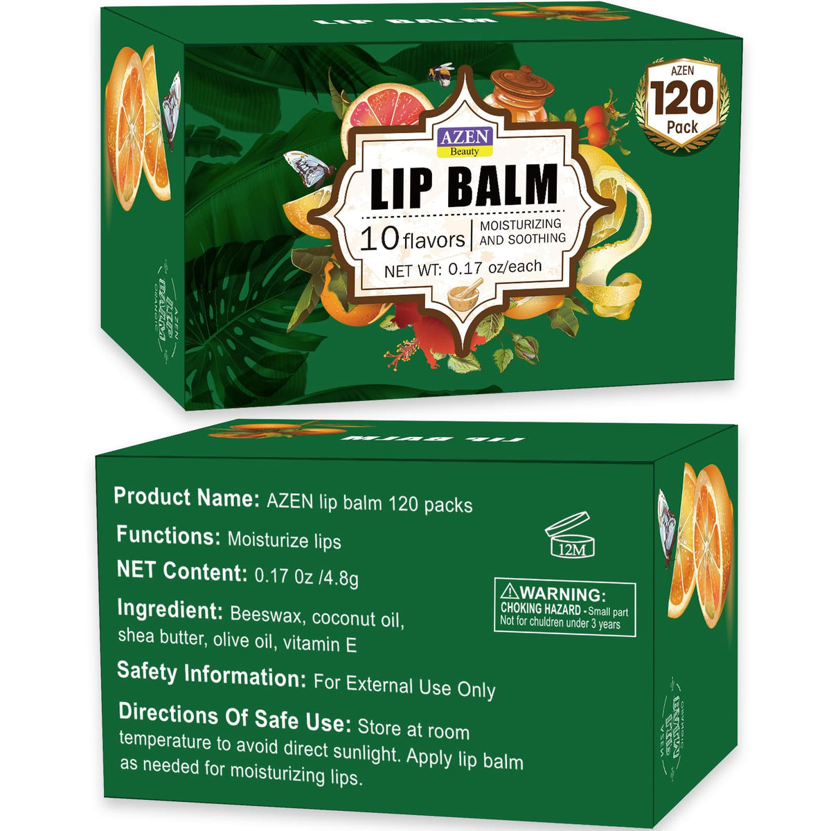 AZEN lip balm packaging display with all flavours