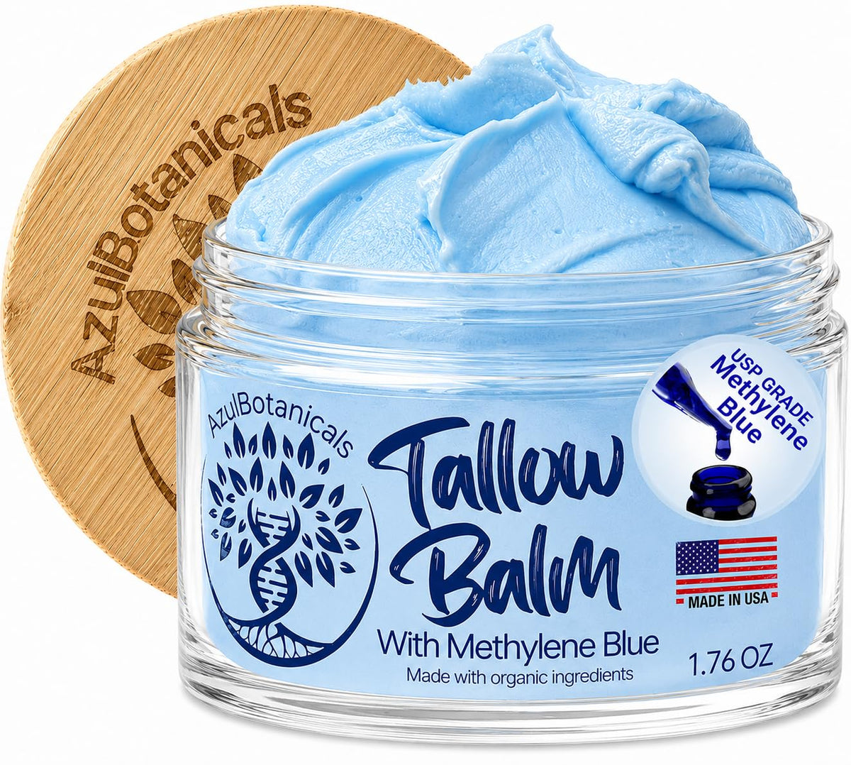 AzulBotanicals Whipped Methylene Blue Beef Tallow Balm front view