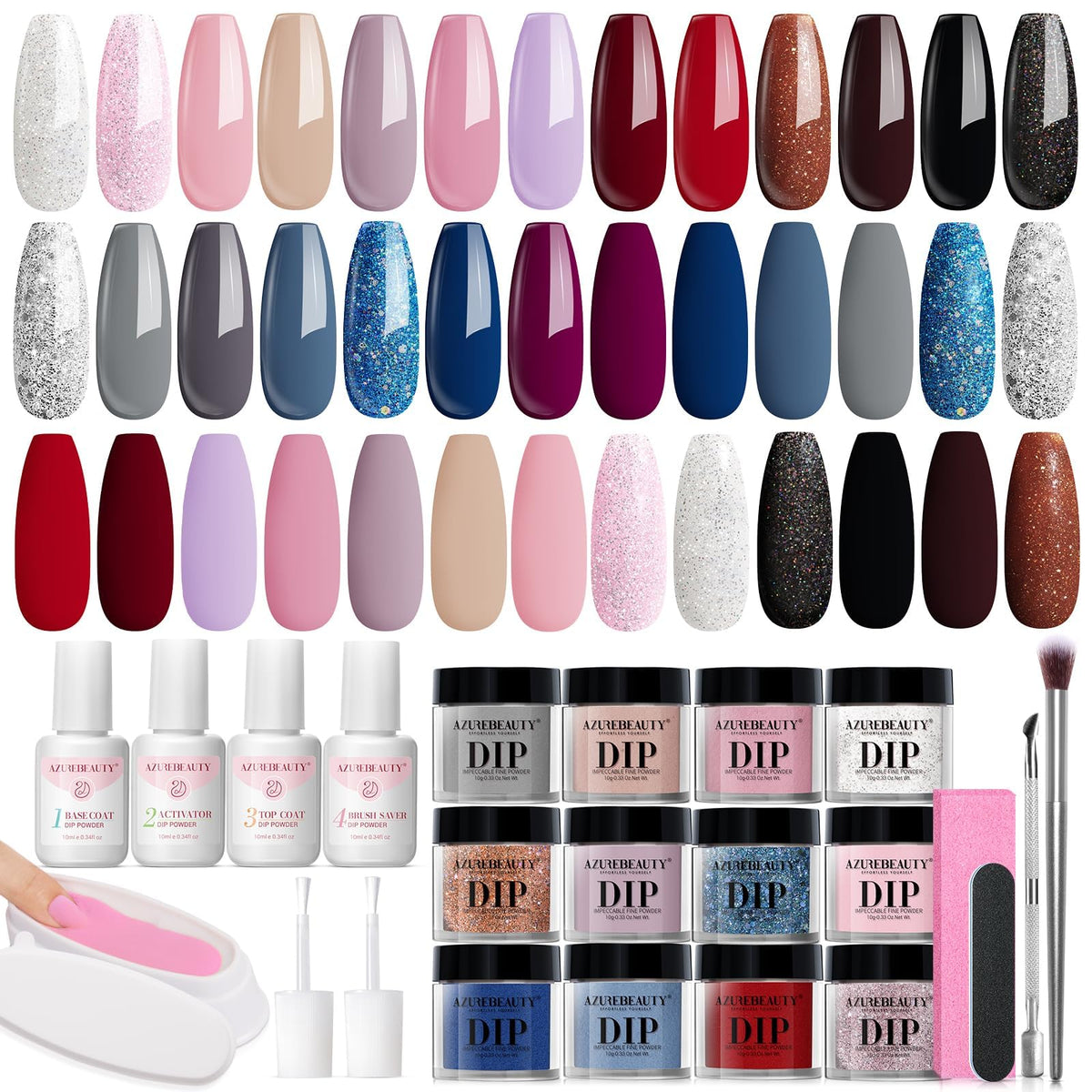 AZUREBEAUTY 31 Pcs Dip Powder Nail Kit with 20 colours and tools
