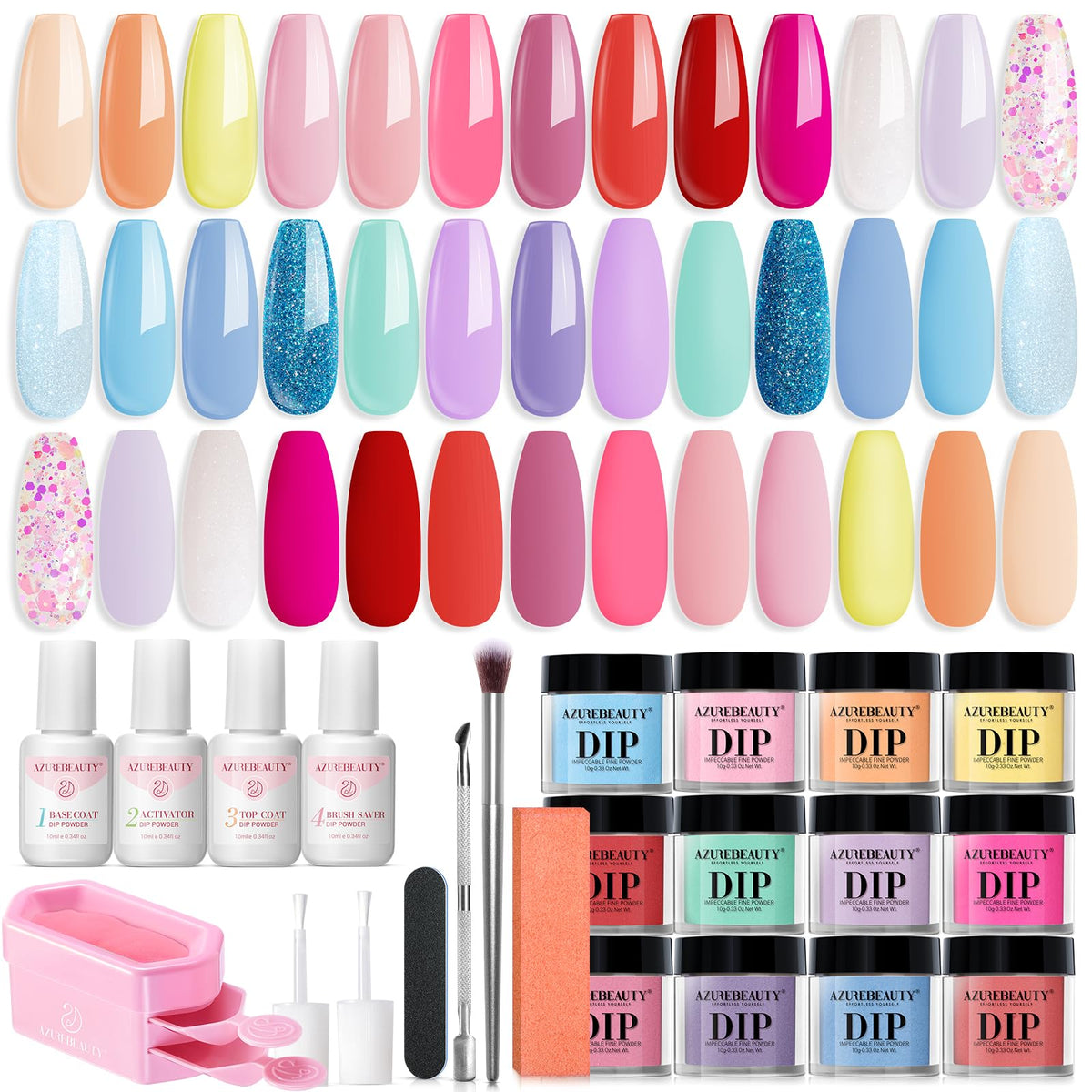 AZUREBEAUTY 31Pcs Dip Powder Nail Kit with 20 pastel colours front view