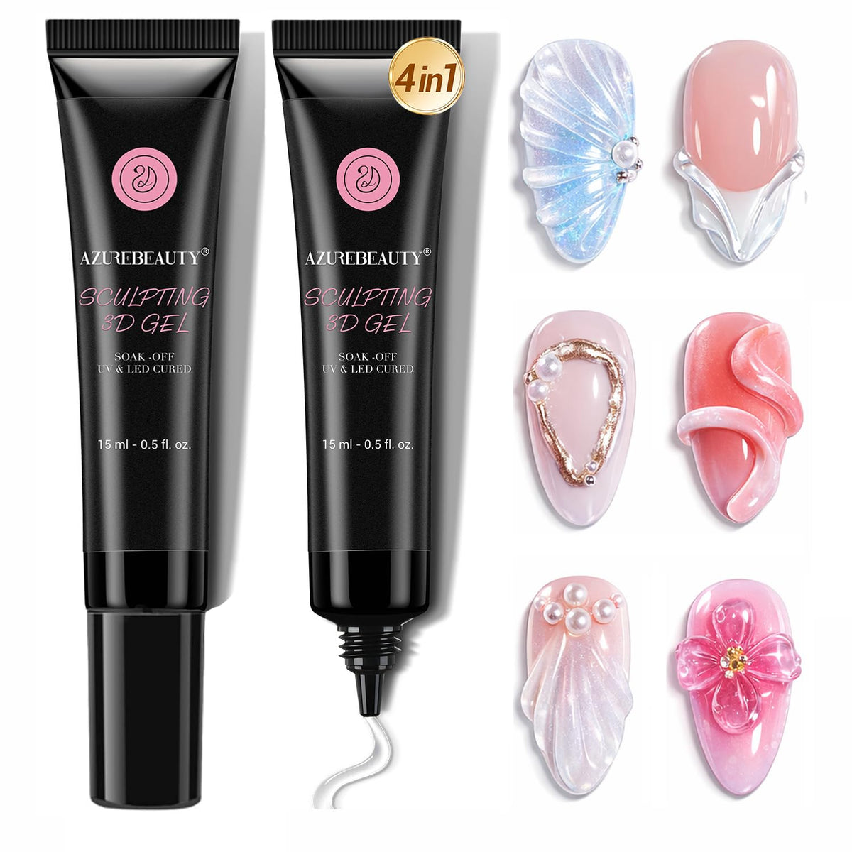 AZUREBEAUTY 3D Gel Nail Art front view with soft tube design