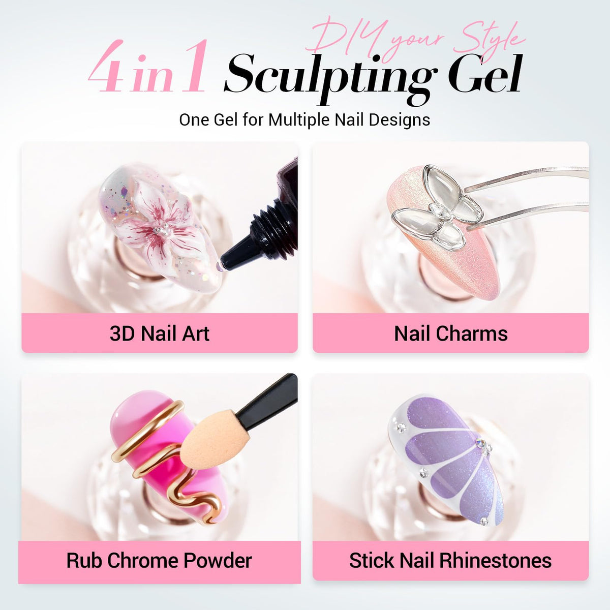 AZUREBEAUTY 3D Gel Nail Art with chrome powder application