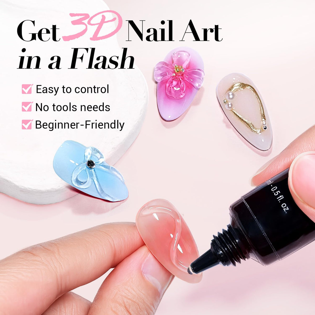 AZUREBEAUTY 3D Gel Nail Art with rhinestones and charms