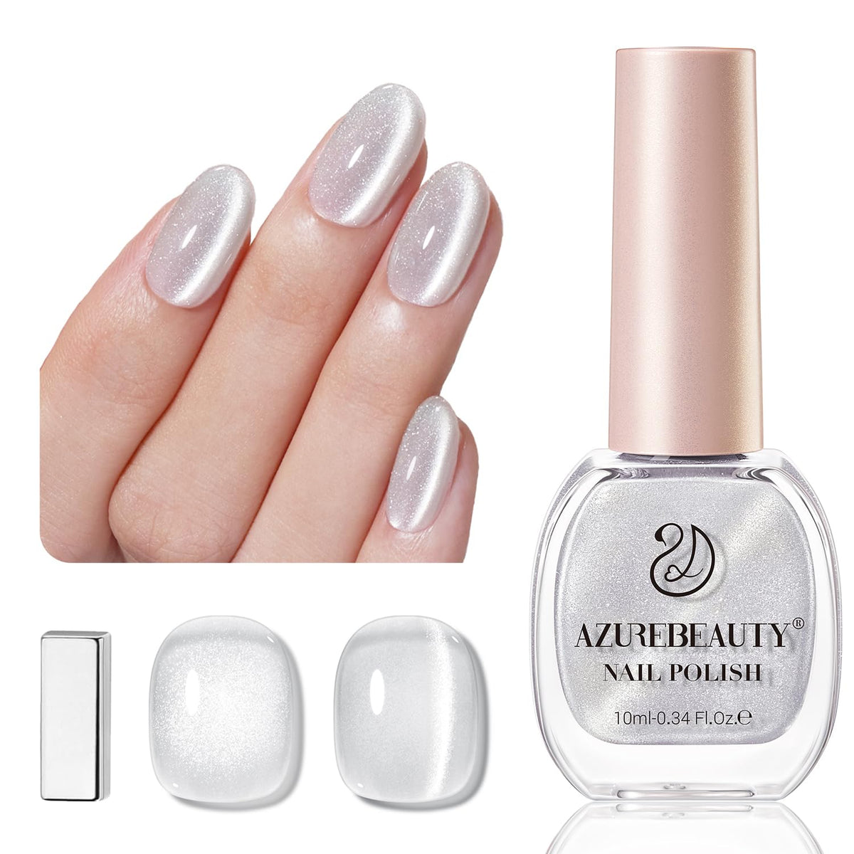 AZUREBEAUTY Cat Eye Nail Polish front view with silver glitter