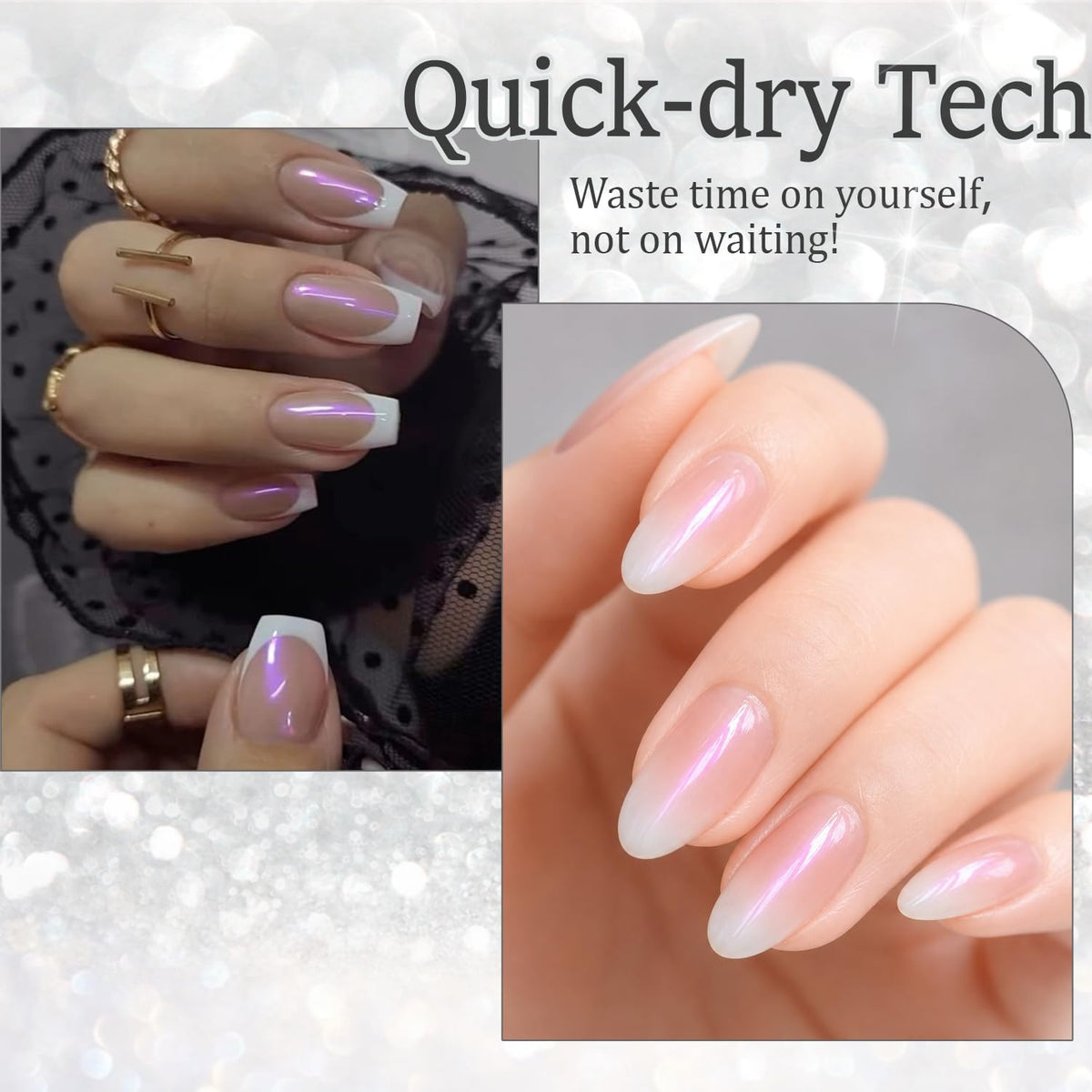 AZUREBEAUTY Chrome Quick Dry Nail Polish Pearl White application on nails