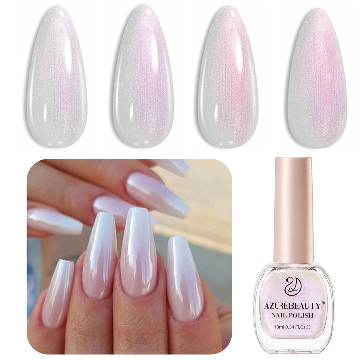 AZUREBEAUTY Chrome Quick Dry Nail Polish Pearl White front view