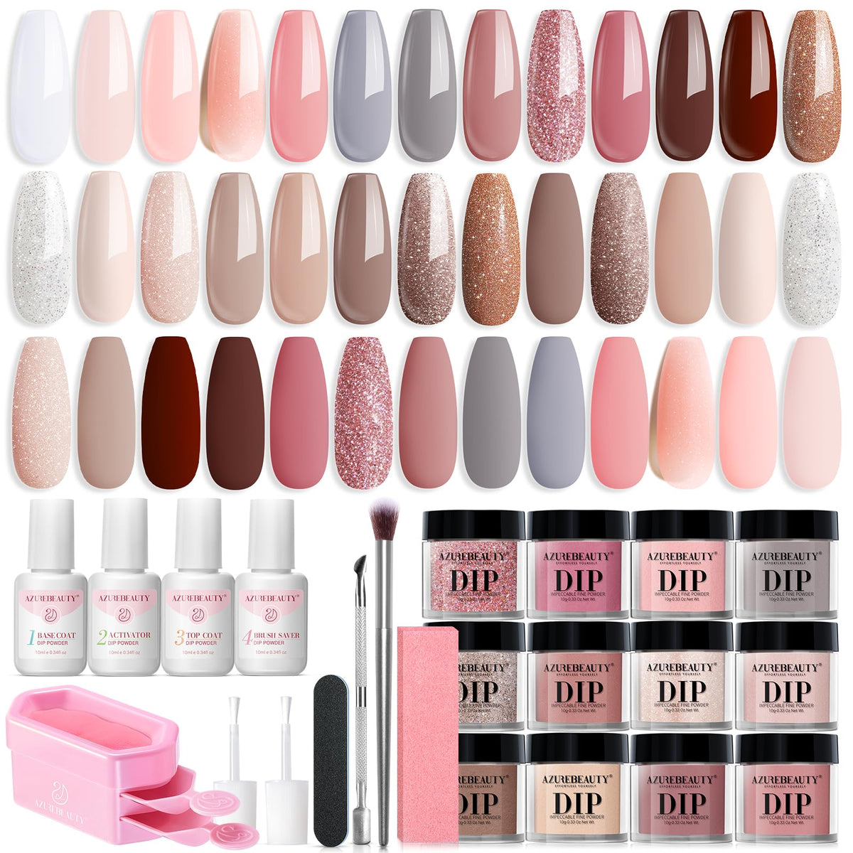 AZUREBEAUTY Dip Powder Nail Kit 20 colours front view