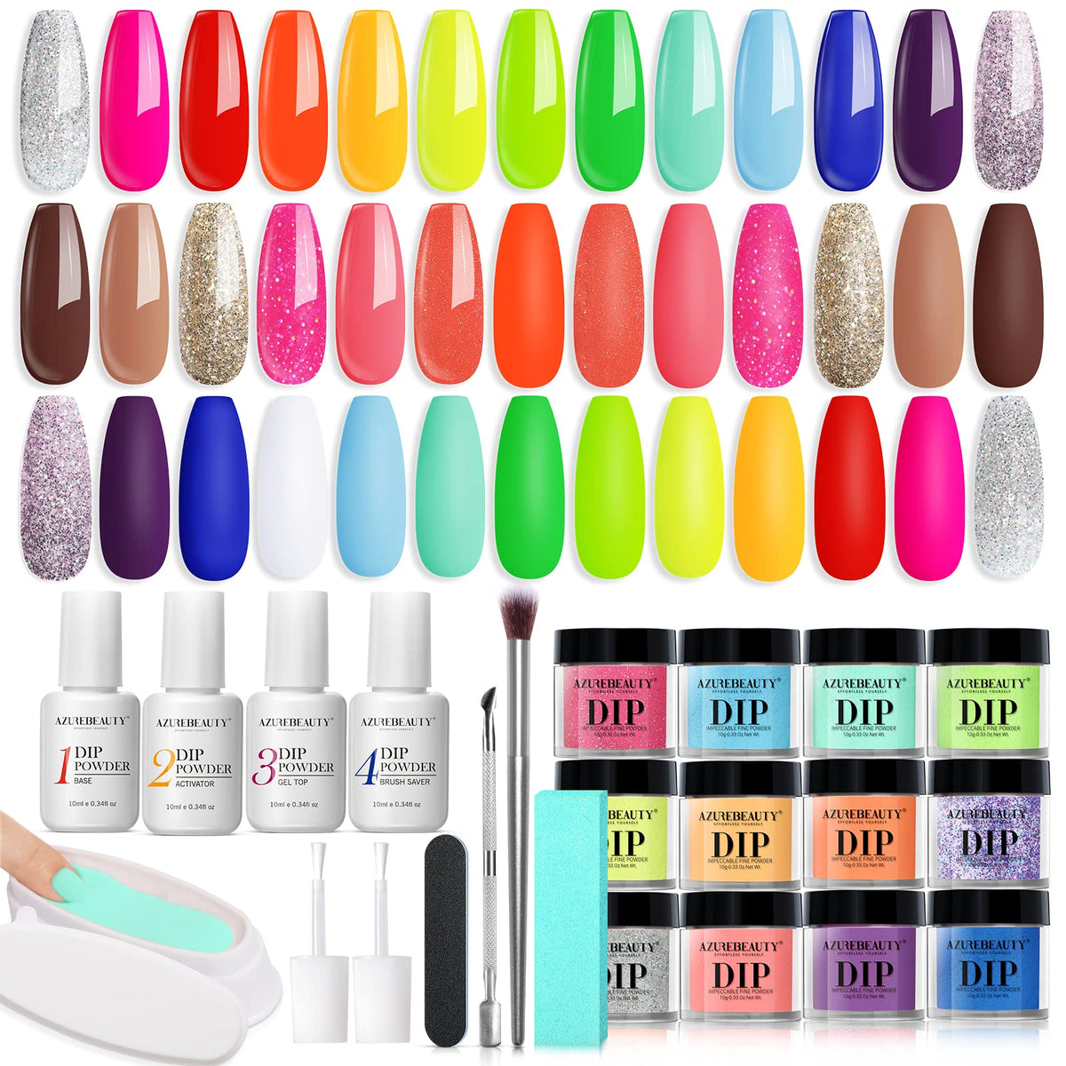 AZUREBEAUTY Dip Powder Nail Kit 31 Pcs with 20 neon colours