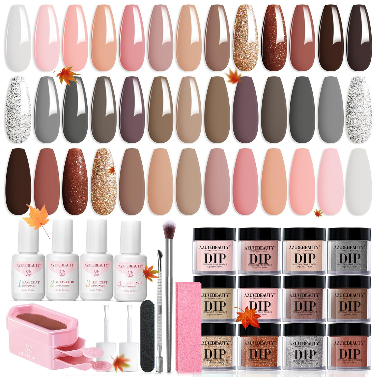 AZUREBEAUTY Dip Powder Nail Kit with 20 shades and tools