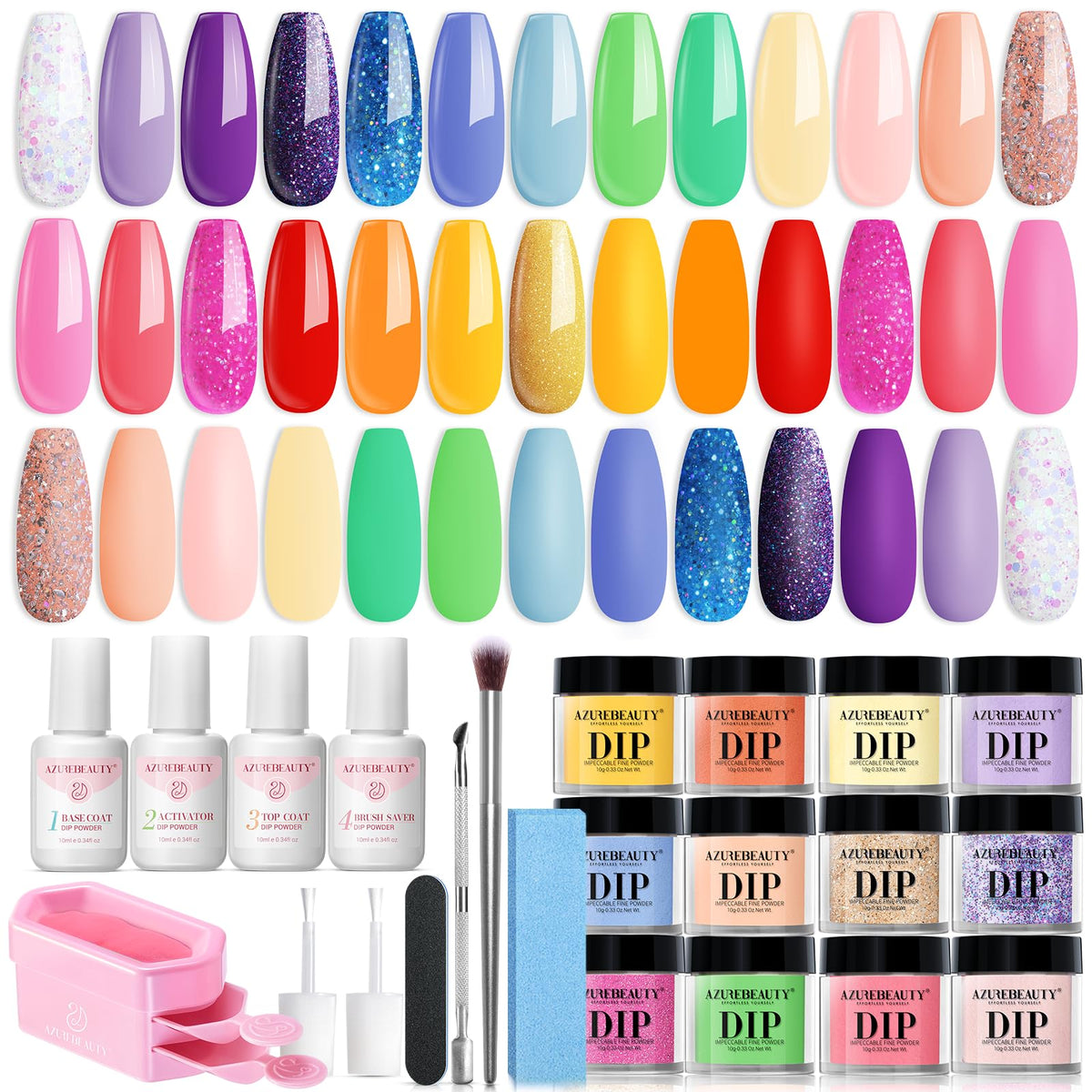AZUREBEAUTY Dip Powder Nail Kit with 20 summer neon colours
