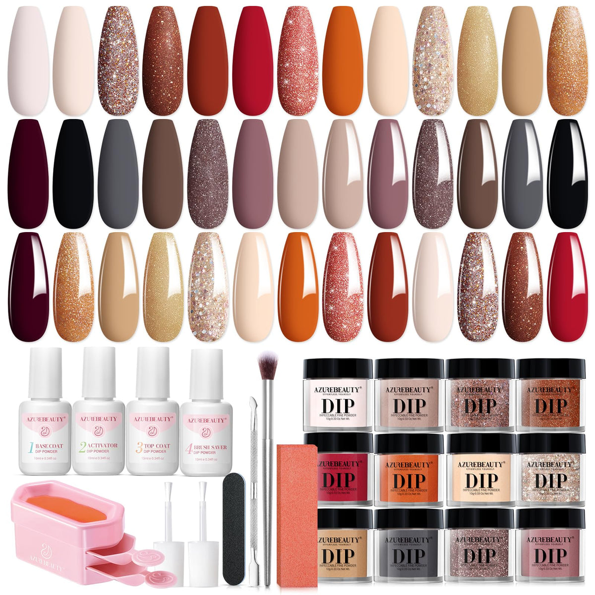 AZUREBEAUTY Fall Dip Powder Nail Kit 20 colours packaging
