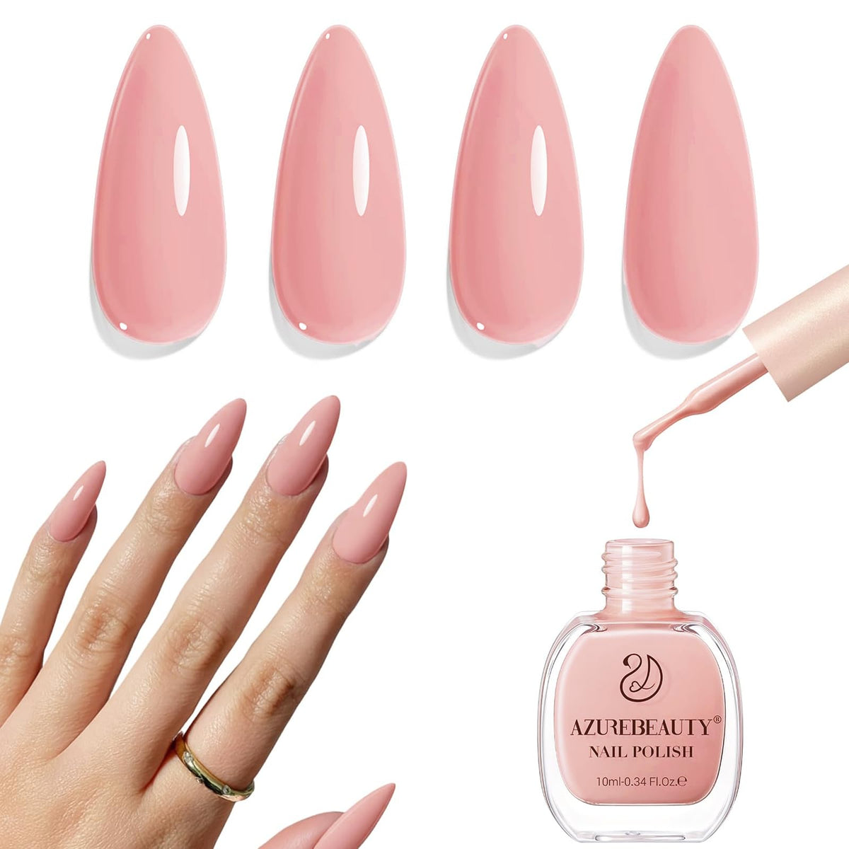 AZUREBEAUTY Nude Pink Shimmer Nail Polish 10ml bottle front view