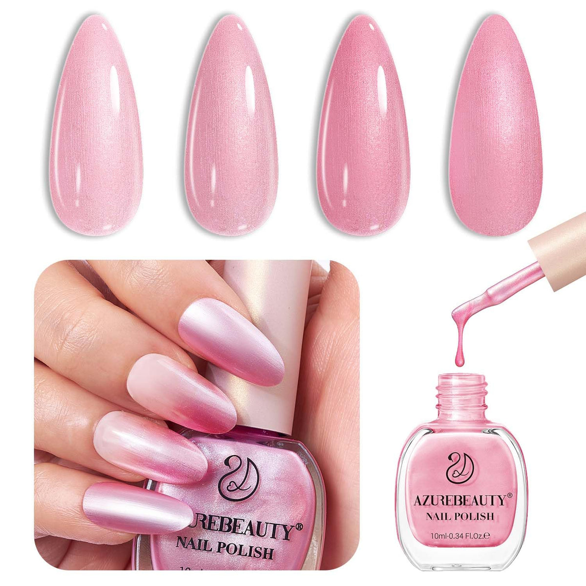 AZUREBEAUTY Shimmery Rose Pink Nail Polish bottle front view
