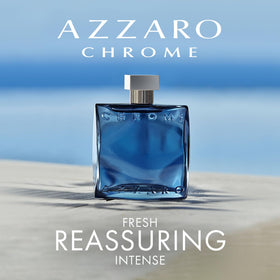 Azzaro Chrome Parfum packaging with elegant blue finish
