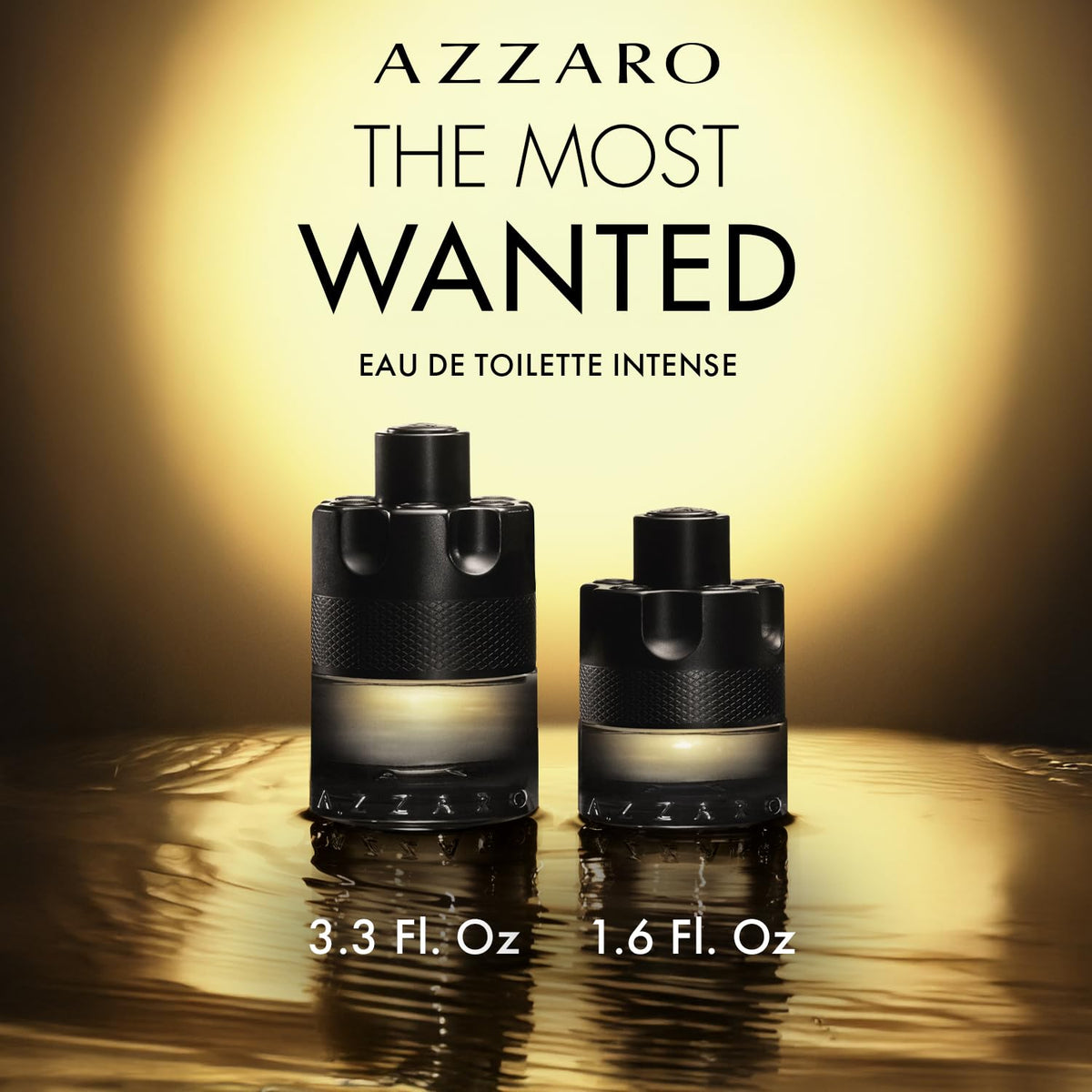 Azzaro The Most Wanted Intense bottle on a vanity