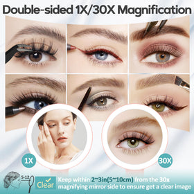 B Beauty Planet 30X Magnifying Mirror showing light settings