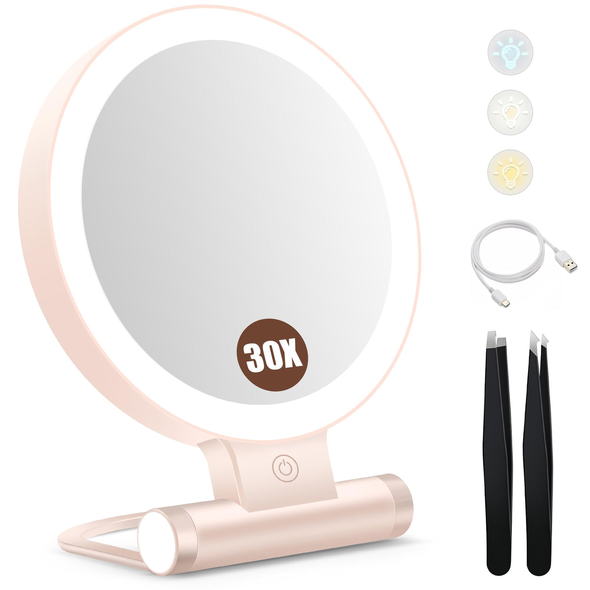 B Beauty Planet Magnifying Mirror with Light front view in pink
