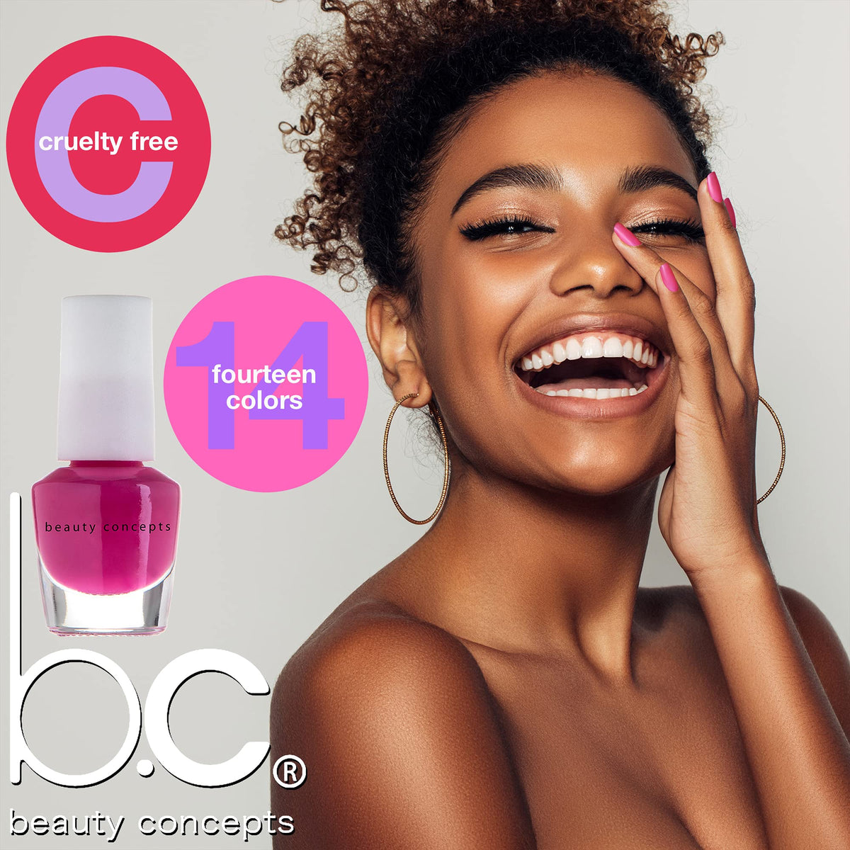 B.C. Beauty Concepts Nail Polish Set displaying 14 vibrant mini bottles